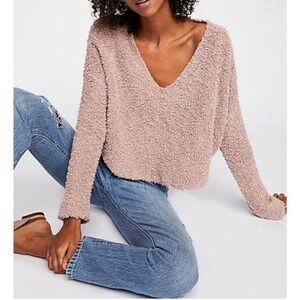 Free People Popcorn Knit Crop Sweater size XS Lavender